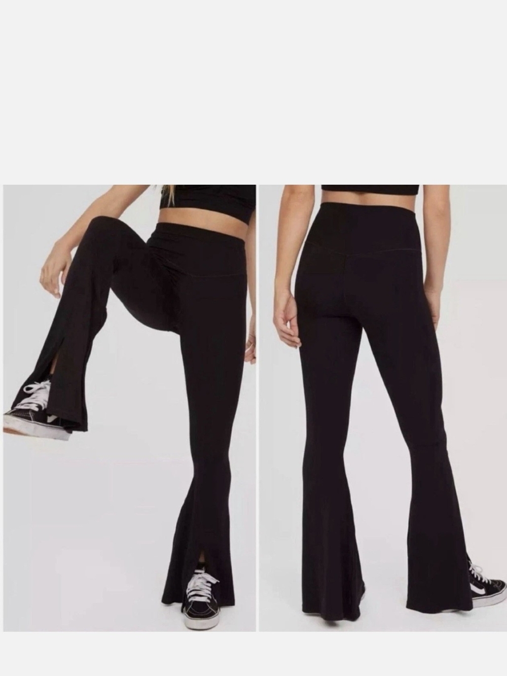 aerie Black High-Waist Flared Split-Hem Leggings XXL